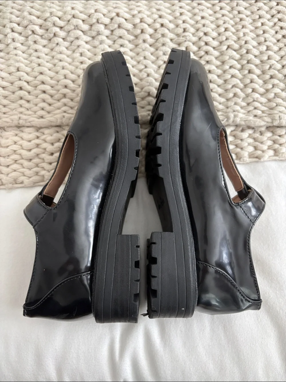 Sam Edelman Black Patent T-Strap Mary Jane’s with Gold Buckle